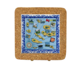Azulejo decorado 10x10 cm com base em cortiça mapa Açores