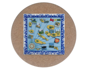 Azulejo decorado 15x15 cm com base de cortiça redonda motivo mapa Açores