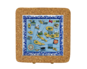 Base de cortiça com azulejo decorado 7.5x7.5 cm motivo mapa Açores