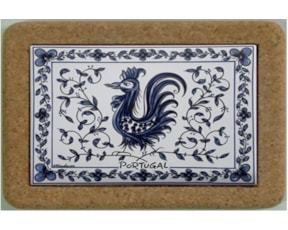 Azulejo com cortiça (sem corda) decorado Galo de Águeda azul 15x20cm