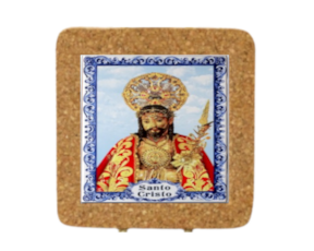 Azulejo decorado 15x15 cm com base em cortiça motivo santo cristo