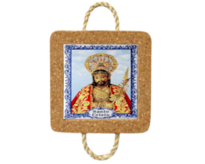 Azulejo decorado 15x15 cm com base com corda motivo santo cristo