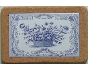 Azulejo com cortiça (sem corda) decorado Cesto Azul 15x20cm
