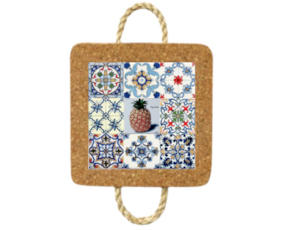 Base de cortiça com azulejo decorado 10x10 cm multi-padrão ananás