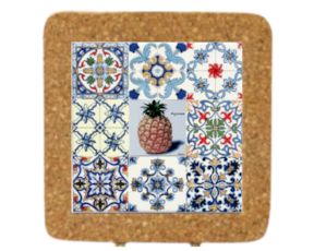 Azulejo decorado 15x15 cm com base de cortiça multi-padrão ananás