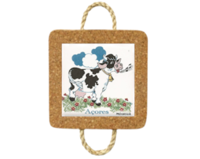 Base de cortiça com corda e azulejo decorado 10x10 cm motivo vaquinha
