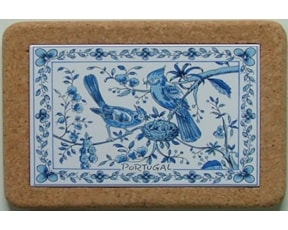 Azulejo com cortiça (sem corda) decorado Pássaros 19 azul