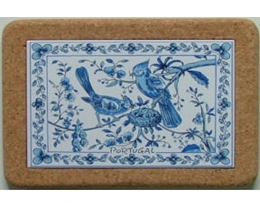 Azulejo com cortiça (sem corda) decorado Pássaros 19 azul