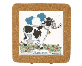 Azulejo decorado 15x15 cm com base em cortiça motivo vaquinha