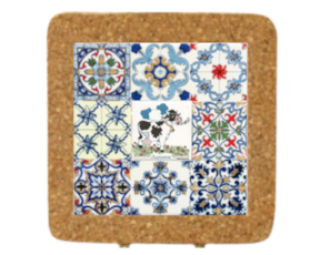 Azulejo decorado 15x15 cm com base em cortiça multi-padrão vaquina