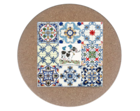 Azulejo decorado 15x15 cm com base em cortiça redonda multi-padrão vaquinha