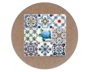Azulejo decorado 15x15 cm com base em cortiça redonda multi-padrão hortênsia