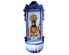 Fonte retangular decorativa em faiança motivo Santo Cristo