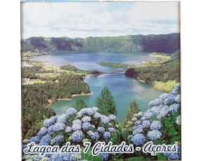 Magnético com azulejo decorado 5x5 cm motivo Lagoa das 7 cidades