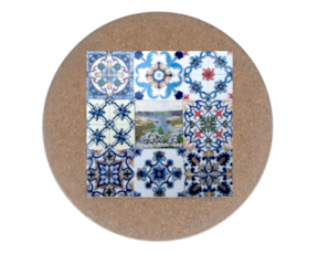 Azulejo decorado 15x15 cm com base de cortiça redonda multi-padrão lagoa das 7 cidades