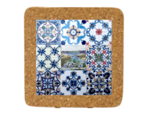 Azulejo decorado 10x10 cm com base de cortiça multi-padrão lagoa das 7 cidades