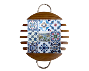 Base de tacho em madeira envernizada com azulejo decorado 10x10 cm multi-padrão lagoa das 7 cidades
