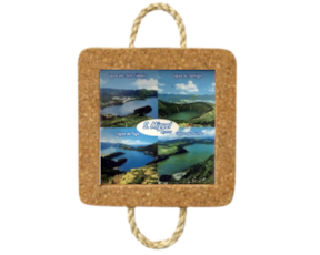 Base de cortiça com corda e azulejo decorado 10x10 cm motivo São Miguel - 4 lagoas