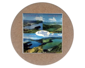 Azulejo decorado 15x15 cm com base de cortiça redonda motivo São Miguel - 4 lagoas