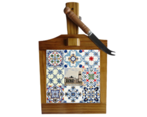 Tábua de queijo em madeira envernizada com azulejo decorado 10x10 cm multi-padrão portas da cidade