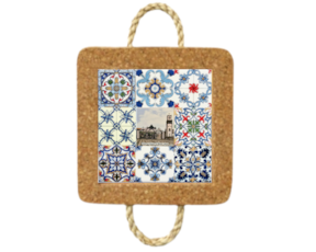 Azulejo decorado 15x15 cm com base de cortiça com corda multi-padrão portas da cidade
