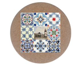 Azulejo decorado 15x15 cm com base de cortiça redonda multi-padrão portas da cidade 