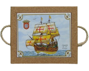 Azulejo com cortiça (com corda) decorado Caravela 15x20cm
