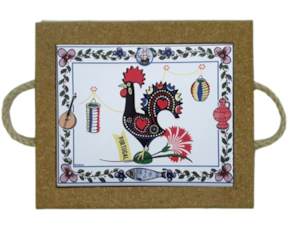 Azulejo com cortiça (com corda) decorado Galo de Barcelos 15x20cm