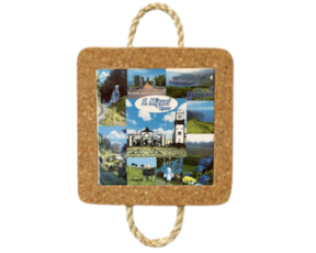 Base de cortiça com corda e azulejo decorado 10x10 cm motivo paisagens - portas da cidade