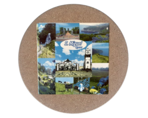 Azulejo decorado 15x15 cm com base de cortiça redonda motivo paisagens - portas da cidade