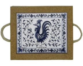 Azulejo com cortiça (com corda) decorado Galo de Águeda azul 15x20cm
