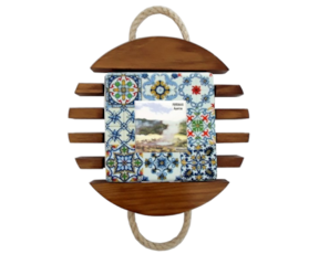 Base de tacho em madeira envernizada com azulejo decorado 10x10 cm multi-padrão furnas