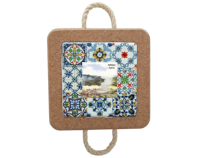 Azulejo decorado 15x15 cm com base de cortiça com corda multi-padrão furnas