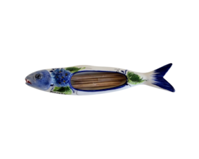 Sardinha paliteiro em faiança pintada à mão motivo hortênsia