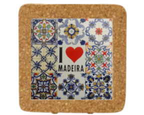 Azulejo decorado 15x15 cm com base de cortiça motivo I Love Madeira