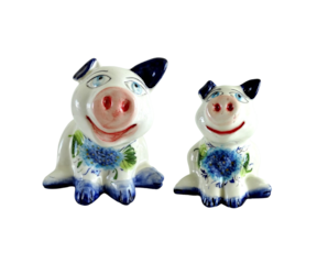 Porco decorativo em faiança pintado à mão motivo Hortênsia 