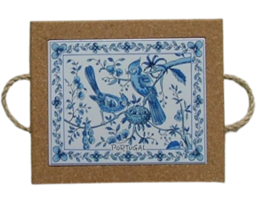 Azulejo com cortiça (com corda) decorado Pássaros 19 azul 15x20cm