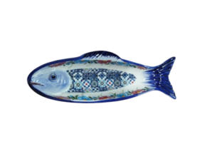 Taça oval sardinha em faiança decorada multi-padrão