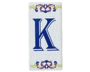 Azulejo decorado 5X10 cm com letra K