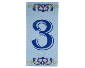 Azulejo decorado 5x10 cm com número 3