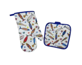 Conjunto de pegas de cozinha Sardinhas
