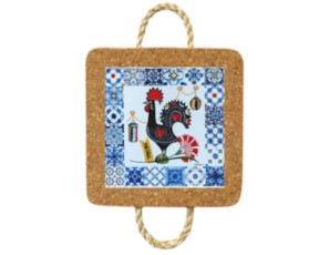 Base de cortiça com corda e azulejo decorado 10*10 cm galo de Barcelos
