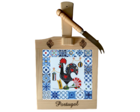 Tábua de queijo em madeira natural com azulejo 15*15 cm galo de Barcelos