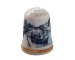 Dedal em porcelana decorado motivo moliceiro - Aveiro tom azul