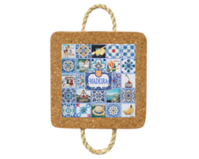 Azulejo decorado 15*15 cm com base de cortiça com corda motivo paisagens arquipélago da Madeira