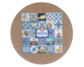 Azulejo decorado 15*15 cm com base de cortiça redonda paisagens arquipélago da Madeira