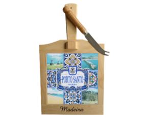 Tábua de queijo em madeira natural com azulejo decorado 10*10 cm motivo  Porto santo