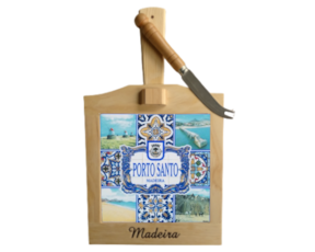 Tábua de queijo em madeira natural com azulejo decorado 15*15 cm motivo  Porto santo