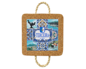 Base de cortiça com corda e azulejo decorado 10*10 cm motivo Terceira - Açores