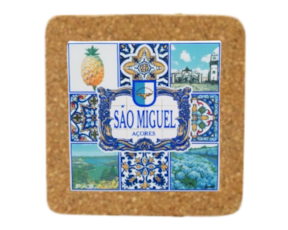 Base de cortiça com azulejo decorado 7.5*7.5 cm motivo São Miguel - Açores